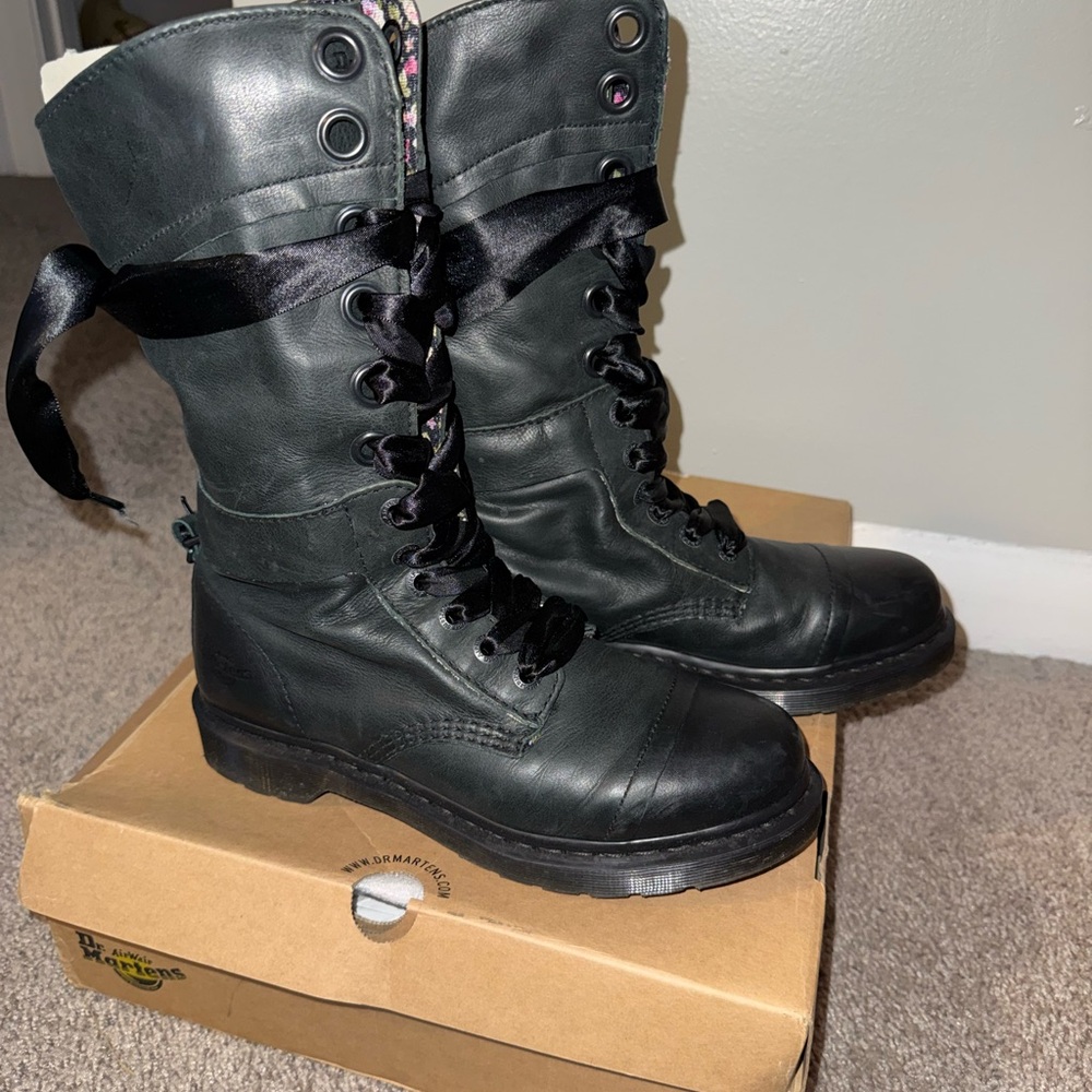 Dr. Martens Black High-Top Combat Boots with Satin Laces - Picture 4 of 5